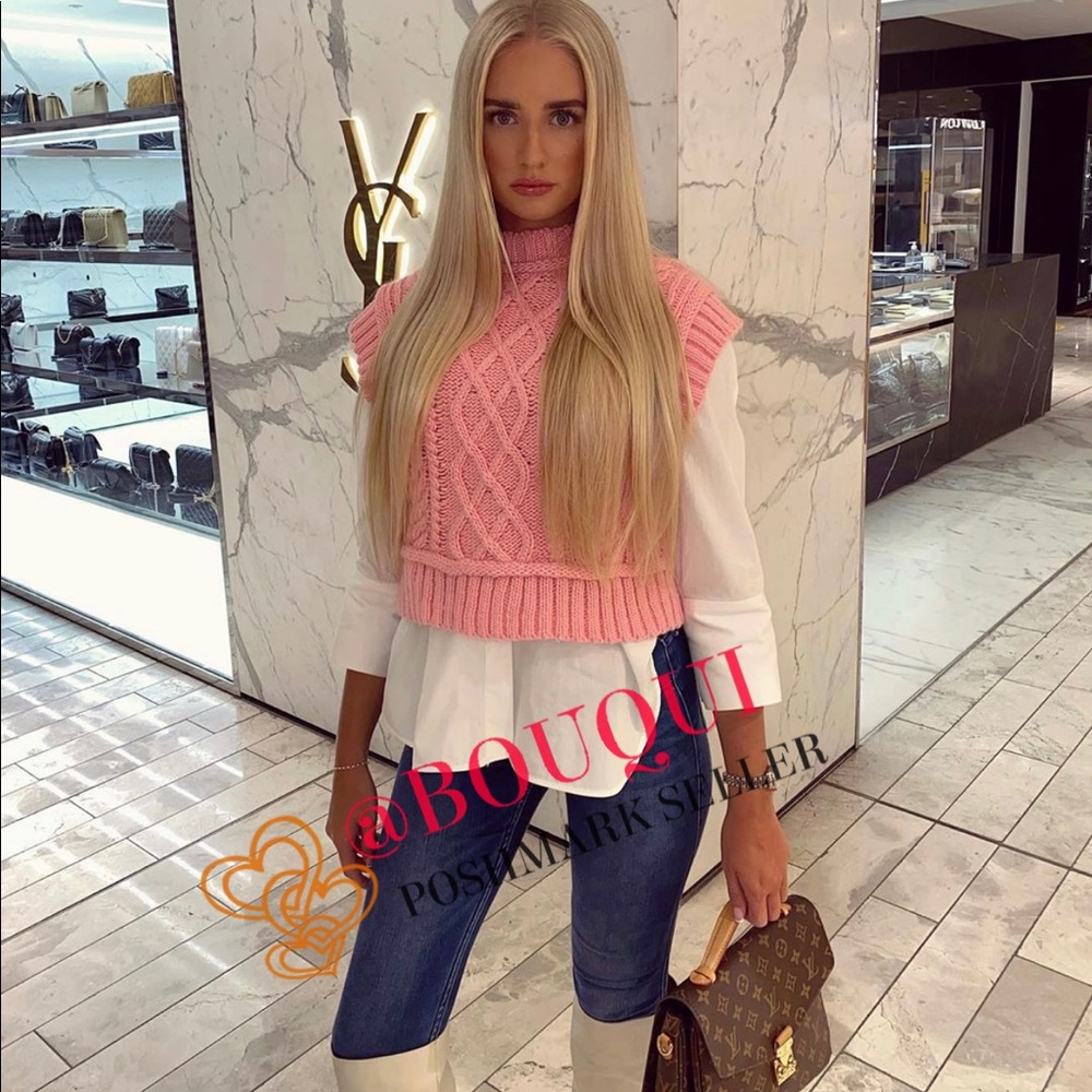 BLOGGERS FAV ZARA CABLE KNIT PINK VEST SWEATER - Picture 14 of 16